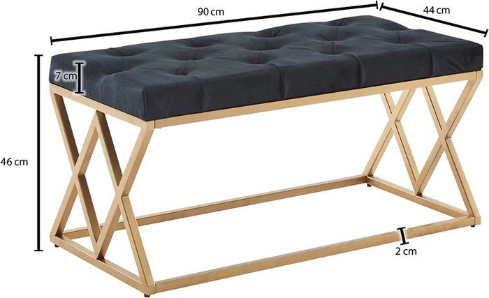 Bench Velvet Chesterfield Black / Gold