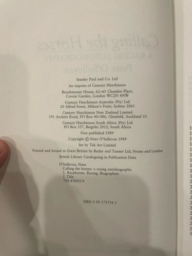 Calling The Horses - Peter O'Sullevan autobiography