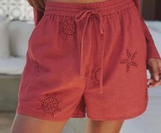 Next womens Coral Pink Broderie Cut Out Mini Shorts