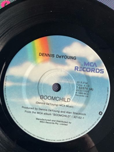 Dennis DeYoung. Boomchild picture sleeve vinyl record single in vg+ condition