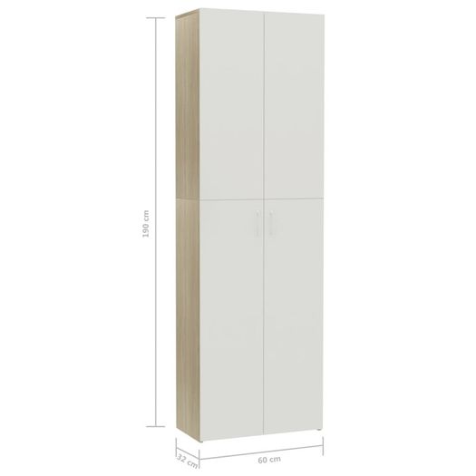 Office Cabinet White and Sonoma Oak 60x32x190 cm Chipboard