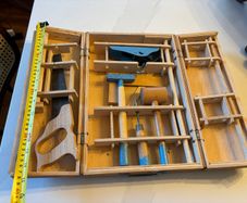 Vintage 1960s Child's Wooden Tool Box Cabinet Set - German Woodworking Kit