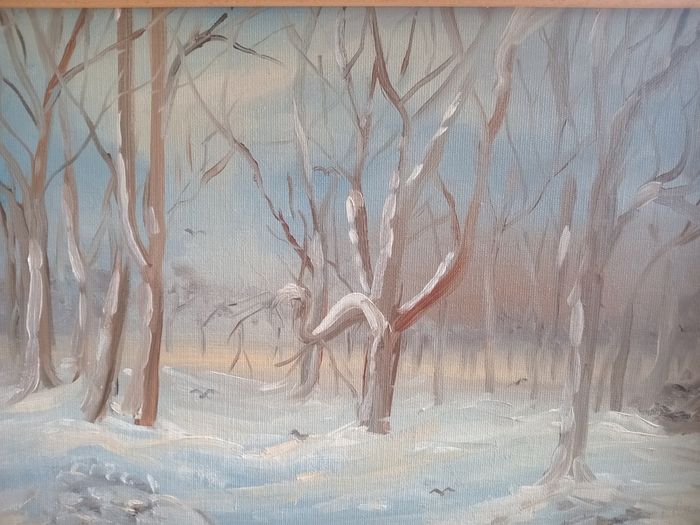 "Winter Snow Scene" Oil on Board.Signed JB.Hand