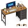 Computer Desk with Drawers, 120 x 48 cm Office Desk with Storage & Headphone for Small Spaces, Reversible Small Study Table for Home Office, Vintage Brown Image 2