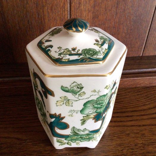 Masons Ironstone Chartreuse Green Gold Gilded Tea caddy