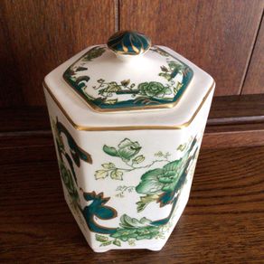 Masons Ironstone Chartreuse Green Gold Gilded Tea caddy