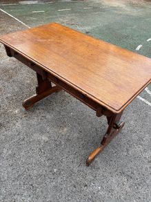Solid oak trestle style writing desk