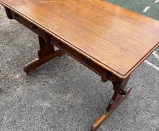 Solid oak trestle style writing desk