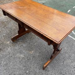 Solid oak trestle style writing desk