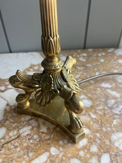 Antique style brass table lamp with pleated shade
