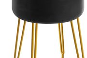 Faux Leather Round Footrest Stool with Storage Ottoman, Makeup Vanity Chair Side Table, PU Dressing Table Seat, Removable Cover, Golden Steel Legs, Black