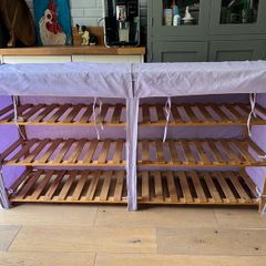 Solid Timber and Canvas Bedroom Shelving Unit