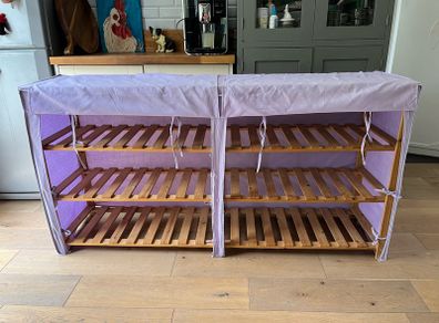 Solid Timber and Canvas Bedroom Shelving Unit