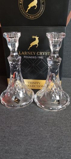 Killarney Crystal Two Candlesticks.