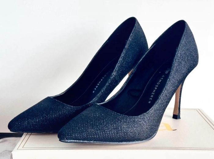 Sparkly Black Stiletto Heels - Size UK 5 (Atmosphere)