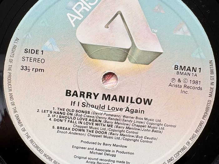 Barry Manilow - If I Should love Again. With printed inner sleeve and hype sticker.
