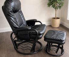 Black Leather Reclining Rocking Chair with Matching Footstool
