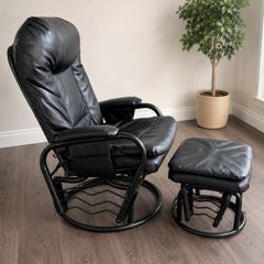 Black Leather Reclining Rocking Chair with Matching Footstool