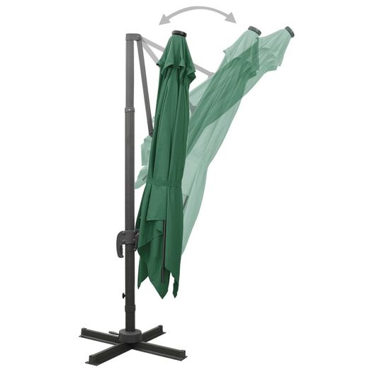 Cantilever Umbrella with Pole and LED Lights Green 300 cm