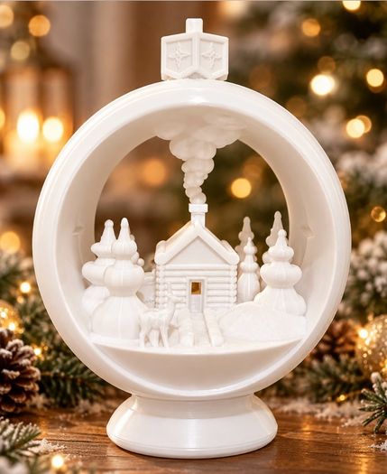 White PLA 3D printed Christmas tree decoration Ball with a candelight