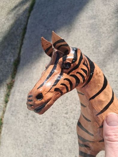 Mid Century Leather 11 Inch Zebra and Foal (Handpainted )