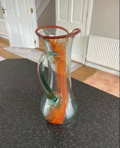 Tall Kerry Vintage Crafted  glass eleven inch hand made glass pitcher