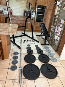 Olympic Large Squat Rack, Weight Bench, Weights, Bars + More, Great Set Up, All You Need!!!