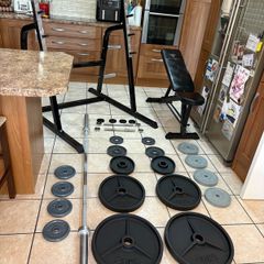Olympic Large Squat Rack, Weight Bench, Weights, Bars + More, Great Set Up, All You Need!!!