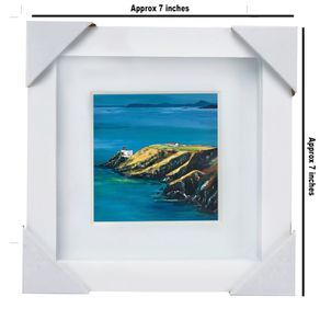 Baily Lighthouse, Howth Head, Dublin, 4x4in framed print by artist Helen Mathews