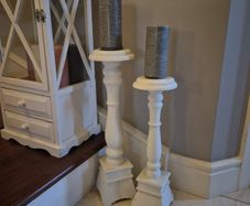 2 Rustic Jumbo size white wood candle sticks.  A lovely feature set