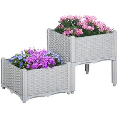 Set of 2 Garden Raised Bed with Self-watering Disc, Elevated Planter Box, PP Vegetables Planting Container, Grey