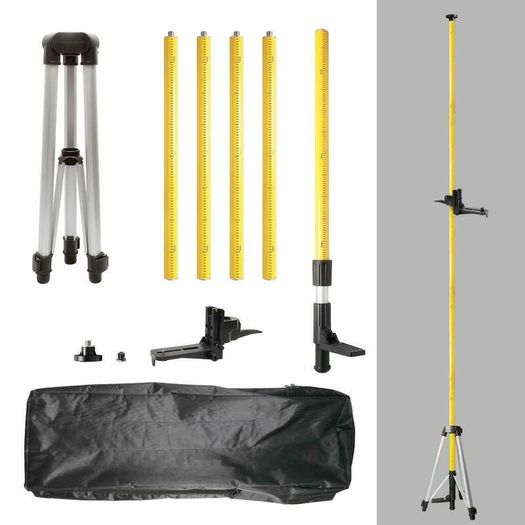 12 Ft./3.7m Laser Level Tripod Telescoping Pole with 1/4-Inch by 20-Inch Laser Mount for Rotary Included Rod & 5/8"-11 Adapter
