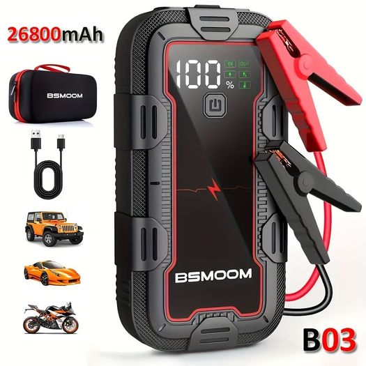 12V Car Jump Starter 8000A Peak Auto Battery Booster Pack Power Bank, Jump Box With LED Light LCD Screen (Up To All Gas Or 10.0L Diesel Engine)
