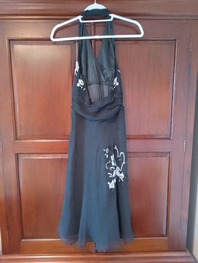 Black halter neck beaded and embroidered dress