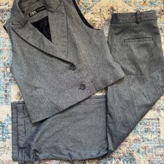 Zara Grey Herringbone Waistcoat & Wide Leg Trousers Co-ord Set