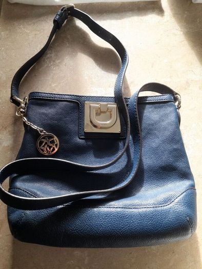 DKNY navy blue leather handbag
