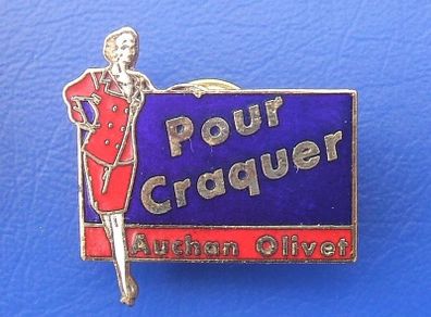 AUCHAN OLIVET (French supermarket chain) - clothing promotional enamel badge (1980's)