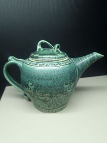 Rare Handmade Green Glazed Teapot Ireland