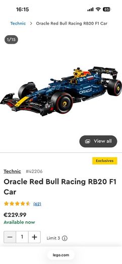 Lego Technic Red Bull Racing RB20 F1 Car 42206
