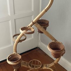 Vintage Retro Free Standing Bamboo Plant Stand