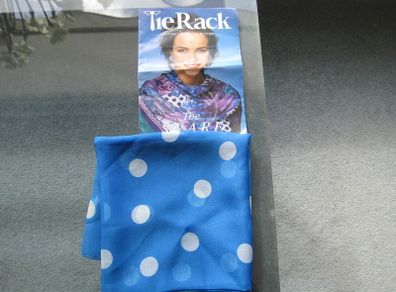 Vintage Brand New "Tie Rack" Polka Dot Blue Scarf with Instruction Leaflet.