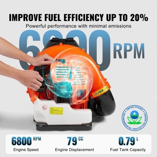Backpack Leaf Blower, 79CC 2-Cycle Gas Leaf Blower with 3L Fuel Tank, 930CFM Air Volume 184MPH Speed, Ideal for Lawn Care