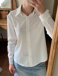 White Long Sleeve Shirt with Collar