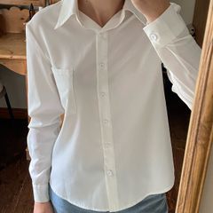 White Long Sleeve Shirt with Collar