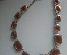 Vintage Amber Necklace with Beaded Bronze Border, Liz Claiborne 80s Designer Vintage Jewelry
