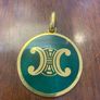 Vintage Celine Paris Triomphe Logo Green Enamel Medallion Pendant Image 4