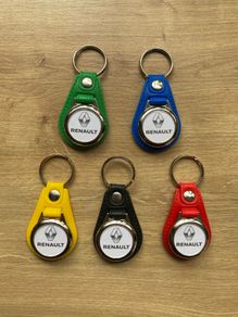 Brand new synthetic leather Renault key ring with trolley token