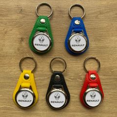 Brand new synthetic leather Renault key ring with trolley token