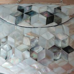 Mother of pearl bridal clutch bag with silver chain carrier strap for sale