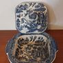 Fabulous Antique Blue and White Transferware Willow Pattern Shallow Lidded Tureen/Vegetable Dish For Display, Unknown Maker, Most Likely Staffordshire Made Image 4